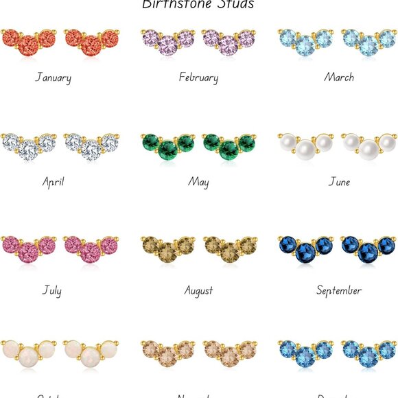 Gold-Plated Sterling Silver Cubic Zirconia Stud Earrings for Women - April Birth - Picture 4 of 5